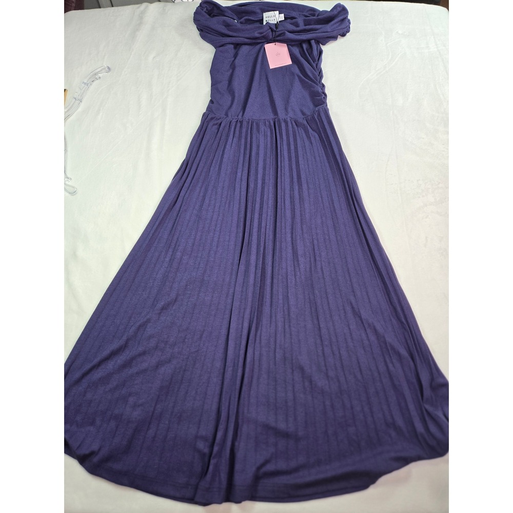 Hello Molly Bluish Purple Off The Shoulder Pleated Maxi Dress NWT‎ XL Resortwear
